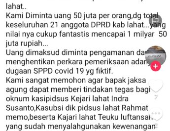 Isu Mengejutkan: Dugaan Pemerasan Rp1,05 Miliar Terhadap 21 Anggota DPRD, Nama Kasi Pidsus Indra Susanto Disorot