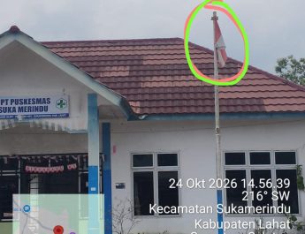 Bendera Merah Putih Kusam Dan Robek Dibiarkan Berkibar Di Puskesmas Sukamerindu, Plt Kadis Bungkam